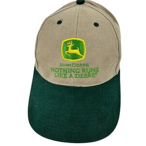 John Deere Hat Cap Mens OSFA Tan Green Nothing Runs Like A Deere Hat NWT
